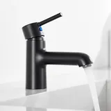 AURALUM schwarze Badarmaturen, Höhe 134 mm, Einhebel-Wasserhahn Bad, Mischbatterie für Warm- und Kaltwasser, Waschtischarmatur für Badezimmer