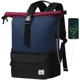 TAN.TOMI Rucksack Damen Groß & Rucksack Herren, Laptop Rucksack Damen, Unisex Tagesrucksäcke Rolltop Rucksack Wasserdicht, Reiserucksack Lässiger Backpack Schule Freizeit Uni Arbeit Wandern