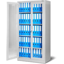 Jan Nowak Aktenschrank C012 Glasvitrine Büroschrank Universalschrank Flügeltürschrank Stahlblech Pulverbeschichtung abschließbar 185 cm x 90 cm x 40 cm (Grau)