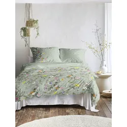 Bettwäsche IRISETTE "Tokio 8599", grün, B/L: 155cm x 220cm, , Mako-Satin, B/L: 80cm x 80cm, Mako-Satin, Obermaterial: 100% Baumwolle, Bettwäsche, seidiger Glanz, besonders weich und hautschmeichelnd