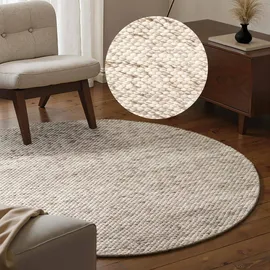 ELLE DECORATION Beans meliert, braun, natur, H:10mm Ø:160cm, Wolle, Teppiche, Handweb Teppich Wolle, Rund, Perlenstruktur, Wohnzimmer, Schlafzimmer