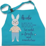 Kinderschürze Schürze Kinder Jungen Mädchen - Hase Hasen Hasenmotiv Rabbit Geschenk zur Taufe Geburt Kommunion Konfirmation Jugendweihe - 7-14 Jahre - Türkis - motiv und name ostern schürzen - 7-13 Jahre