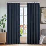 Deconovo Vorhang Gardinen Blickdicht Lärmschutz mit Kräuselband Winter Thermo Kälteschutz, 260x140 cm(HöhexBreite), Dunkelblau, 2er Set