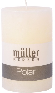 Müller Kerzen Polar Stumpenkerzen 120/78mm, Raureif-Effekt, Hochwertige Stumpen für langanhaltende gemütliche Stimmung, 1 Packung = 4 Stück, vanille