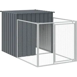 vidaXL Hundehütte mit Auslauf 110 x 201 x 110 cm Stahl Anthrazit