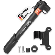 Heyner HEYNER® Luftpumpe mit 8 bar kompakte Fahrradpumpe mit tauschbarem Ventil und Halterung Rahmenpumpe