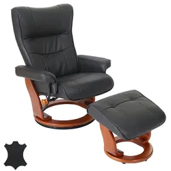 Robas Lund MCA Relaxsessel Montreal, Fernsehsessel Hocker, Echtleder 130kg belastbar ~ schwarz, honigfarben