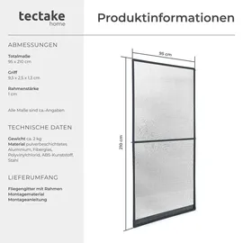 Tectake Fliegengitter mit Aluminiumrahmen 210 x 95 cm Anthrazit