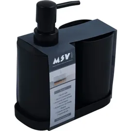 MSV Bad Accessoires 3-teilig - Seifenspender, Seifenschale, Zahnputzbecher Schwarz
