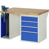 PROREGAL Werkbank Serie 7000 - Modell 7510 | HxBxT 84x125x90cm | 4x Schublade + 1x Schrank inkl. SchPROREGALbstock | Schubladenmaße 3x150 + 1x270mm