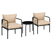 Outsunny 3tlg. Gartenmöbel-Set, Bistro-Set mit 2 Stühlen, 1 Couchtisch, Sitzkissen, Gartensitzgruppe für Balkon, Terrasse, Stahl, Beige