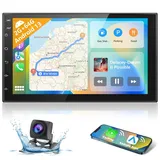 Podofo 2+64G 2Din Autoradio mit kabellosem Apple Carplay/Android Auto, 7 Zoll Bildschirm, GPS, Bluetooth, FM/RDS, WLAN, Rückfahrkamera