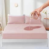 Matratzenschoner wasserdicht 90x200cm spannbettlaken, Atmungsaktive Matratzenauflage, Inkontinenzauflage, Spannbettlaken Wasserdichter-Schutz Nässeschutz Spannbetttuch -Rosa