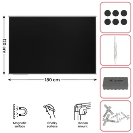 ALLboards Schwarze, magnetische Kreidetafel 180x120 cm, Alurahmen