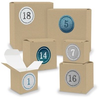 Adventskalender zum Füllen 24x Quader Würfel gemischt BRAUN + Sticker (V02 Z01) - Beige