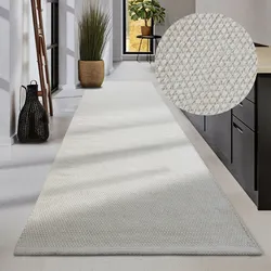 Wollteppich ELLE DECORATION "Pradesh", weiß (naturweiß), B:80cm H:10mm L:200cm, Wolle, Teppiche, Handgewebt, Wolle, Natur, Läufer, Wohnzimmer, Schlafzimmer, Skandi