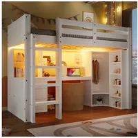 Odikalo Hochbett Kinderbett 90x200 140x200 mit Schreibtisch & Großer Stauraum (Hochbett, Jugendbett, 90x200 cm / 140x200 cm, Mit LED-Leuchten, Kleiderschrank, Schreibtisch, Schubladen, Staufächer, Ohne Matratze, Weiß) 90 cm x 200 cm