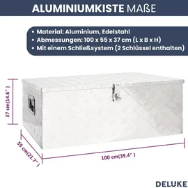 deluke DELUKE® Aluminiumbox mit Deckel Abschließbar Alubox Deichselbox Alu Anhängerbox Werkzeugkiste Transportbox Metallkiste, 100x55x37cm Silber