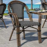 GGM Möbel 4er-Set Französischer Rattanstuhl | Schwarz & Weiß | Rattan/Bambus | | Bistro Rattanstuhl, Gastro Rattanstuhl, Outdoor Rattanstuhl,