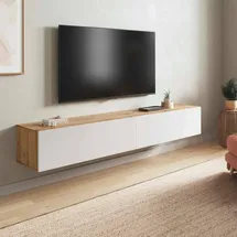 Dmora Vincennes TV-Lowboard 180x34,5x28 cm Weiß/Eiche Holz