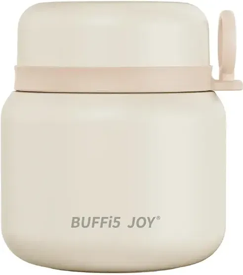 BUFFi5 JOY 316 Edelstahl Thermo-Isolierter Lebensmittelbehälter (für Porridge, Reis & Gerichte) mit Löffel, 500ml, Weiß