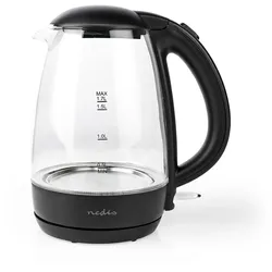 Nedis Wasserkocher - 1.7 l - Glas - Schwarz - Um 360 Grad drehbar - Verdecktes Heizelement - Strix Controller - Boil-dry protection