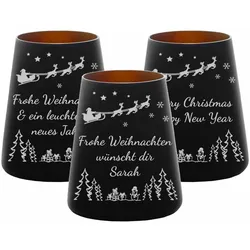 Teelichthalter schwarz-bronze 3er Set Weihnachtsmotiv