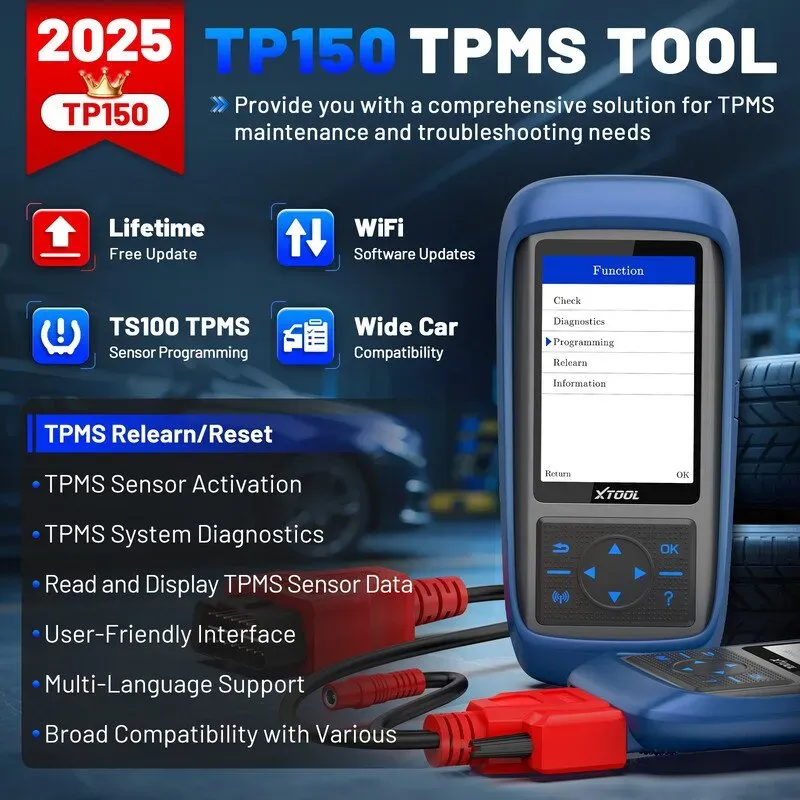 XTOOL TP150 TPMS-Programmierwerkzeug, universelles TPMS-Werkzeug zum Neulernen/Reset/Aktivieren (315/433 MHz), Reifensensor-Programmierer nur für XTOOL TS100, Reifendrucküberwachungssystem-Diagnosewerkzeug