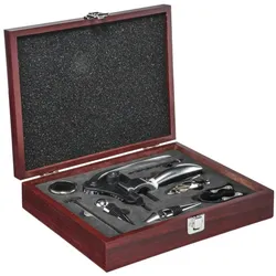 Haushalt International HI 16258 Wein Set 10tlg mit Hebel Korkenzieher in Holzkassette