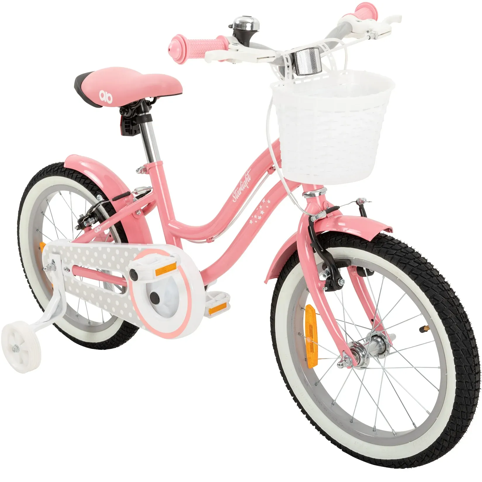 Actionbikes Kinderfahrrad Starlight 16 Zoll, Rosa, Stützräder, Fahrradkorb, Klingel, Kettenschutz