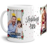 Tasse - Lieblings-Papa - zum selbst Gestalten mit zwei Fotos - personalisierbare Fototasse für Papa aus Keramik, Weiß, 300 ml