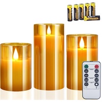 CREASHINE LED Kerzen Flammenlose Kerze 3 Set Flackernde Flamme mit Fernbedienung Elektronische Kerzenset Weihnachten Beleuchtung Deko für Hause,Bad,Wohnzimmer,Tischdeko