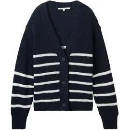 Tom Tailor V Neck Strickjacke Placed Navy White Stripe M