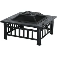 MCombo - m quadratische Feuerstelle mit Grillrost Feuerschale Feuerkorb 0039BK, 81 cm x 81 cm x 44,5 cm