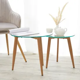 Homestyle4u Beistelltisch Glas Rund 2 er Set 50x45x50 in Braun Ø Gr.: onesize