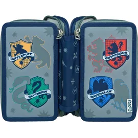 Scooli Federmäppchen SCOOLI "Tripledecker, Harry Potter", Kinder, bunt (harry potter), Polyester, Schreibgeräteetuis Federmäppchen, befüllt, inklusive Geodreieck