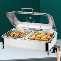 Aocay 9L Chafing Dish Elektrisch, Speisewärmer Buffetwärmer Elektrisch Einstellbarer Temperatur, Edelstahl Wärmebehälter für Essen mit Sichtbarem Glasdeckel für Hotels, Buffet, Partys(A,1/2 Pan)