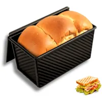 OlBuWa Brotbackform mit Deckel, Toastbrot Backform mit Deckel, Antihaft Brotform Kastenform mit Belüftungslöchern Brot Toastform, Toastbrotform zum Backen von Brot, Gebäck und Kuchen(Schwarz)
