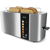 Balter Toaster 4 Scheiben, Langschlitz, Edelstahl, Brötchenaufsatz, LCD Display, Auftaufunktion, Brotzentrierung, Krümelschublade TS-34 Silber