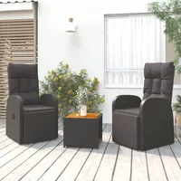 Ankonbej 3-tlg. Garten-Lounge-Set Schwarz Poly Rattan Massivholz Akazie - Schwarz