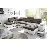 Fun Möbel Couchgarnitur PASCARA U-Form mit Schlaffunktion-Weiss /Ottomane Rechts