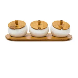 relaxdays Vorratsdosen-Set JIAO 8,5 cm hoch weiß/braun, 1 Set