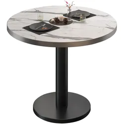 BN | Bistrotisch | Ø:H 60 x 72 cm | Edelstahl Rand | Weiß Marmor / Schwarz | Rund