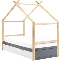 Kinderbett Haus Kiefernholz ORGEVAL  90 x 200 cm mit Stauraum Grau