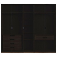 Casa Padrino Luxus Kleiderschrank Braun / Schwarz 250 x H. 220 cm - Massivholz Schlafzimmerschrank mit 5 Glastüren und LED Beleuchtung - Schlafzimmer Möbel - Hotel Möbel - Luxus Möbel