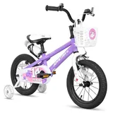 JOYSTAR Pluto 14 Zoll Kinderfahrrad mit beleuchteten Stützrädern, Korb, Flaschenhalter, Kinderfahrrad für Jungen und Mädchen 3-12 Jahre, Lila - Lila