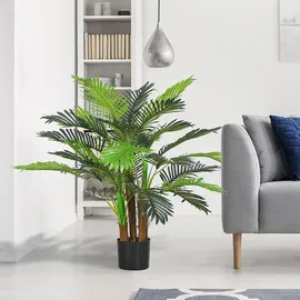 Homcom Künstliche Palme 100cm Kunstpalme mit 27 Palmenwedel Groß Kunstpflanze im Topf Kunstpflanzen Künstliche Pflanzen Wie Echt Zimmerpflanze für Wohnzimmer Büro Balkon Dekoration Schlafzimmer