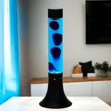 Licht-Erlebnisse Lavalampe Aluminium Glas Schwarz Blau Party Jugendzimmer 37,5 cm G9 inkl. Leuchtmittel Magma stimmungsvoll Retro Tischleuchte YVONNE