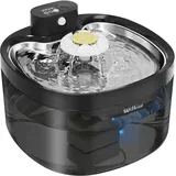 Katzenbrunnen kabellos, 2,8 L Trinkbrunnen für Katze mit 3 Filter, 4000mAh Akku & Ultra-leise (<20dB) Katzentrinkbrunnen mit Sensor- Edelstahlschale und Zeitmodus, Für Katzen & Kleine Hunde (Schwarz)