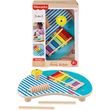 Fisher-Price Holz-Musiktisch mit 3 Percussion-Instrumenten, mehrfarbig, HXT91